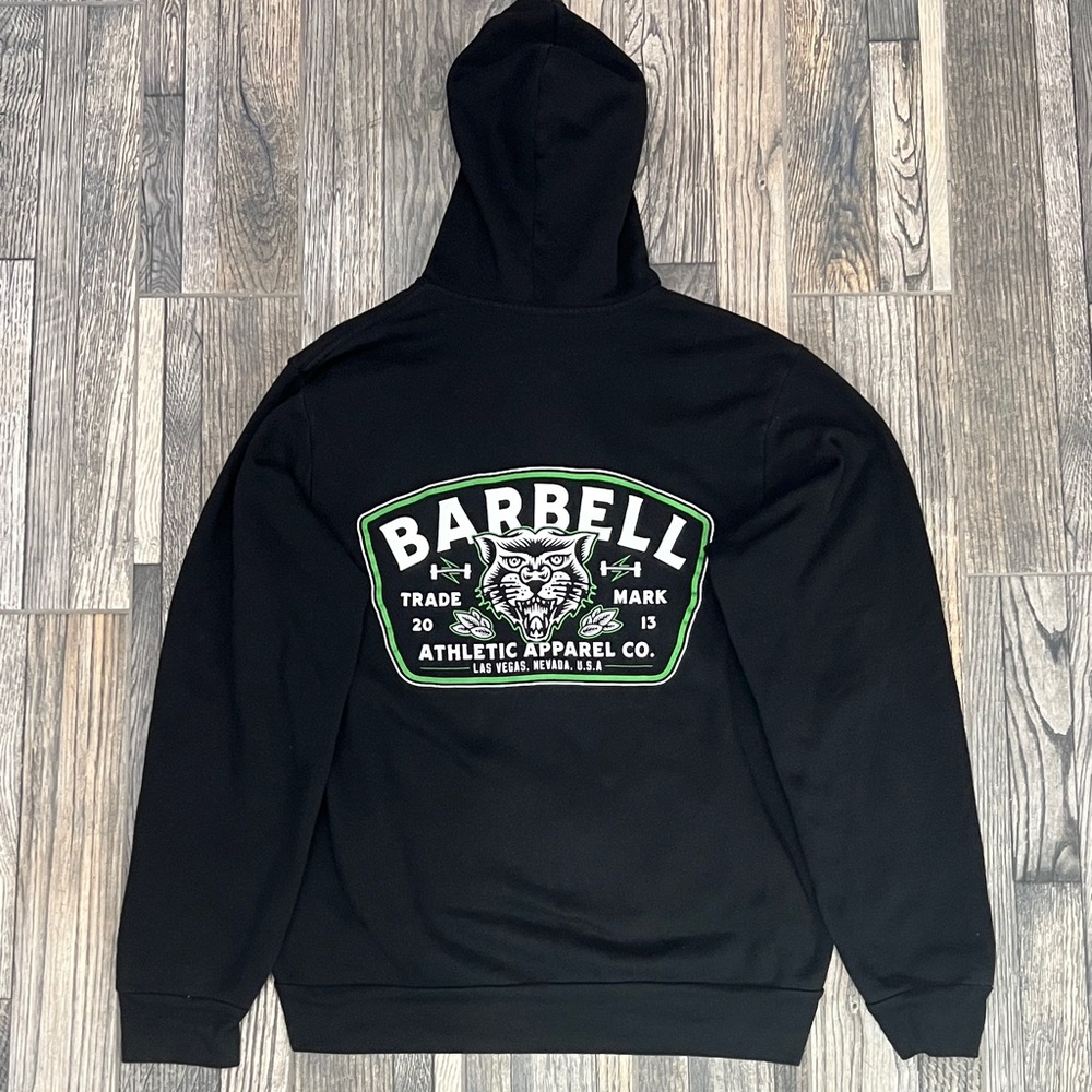 🔥🔥 BARBELL ATHLETIC APPAREL CO. Las Vegas Black Gym Zip Up HOODIE Jacket XL